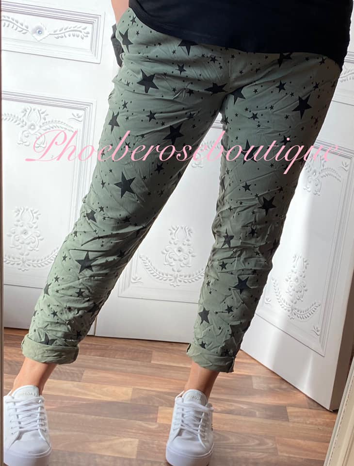 Magic Super Stretch Star Print Trousers - Khaki