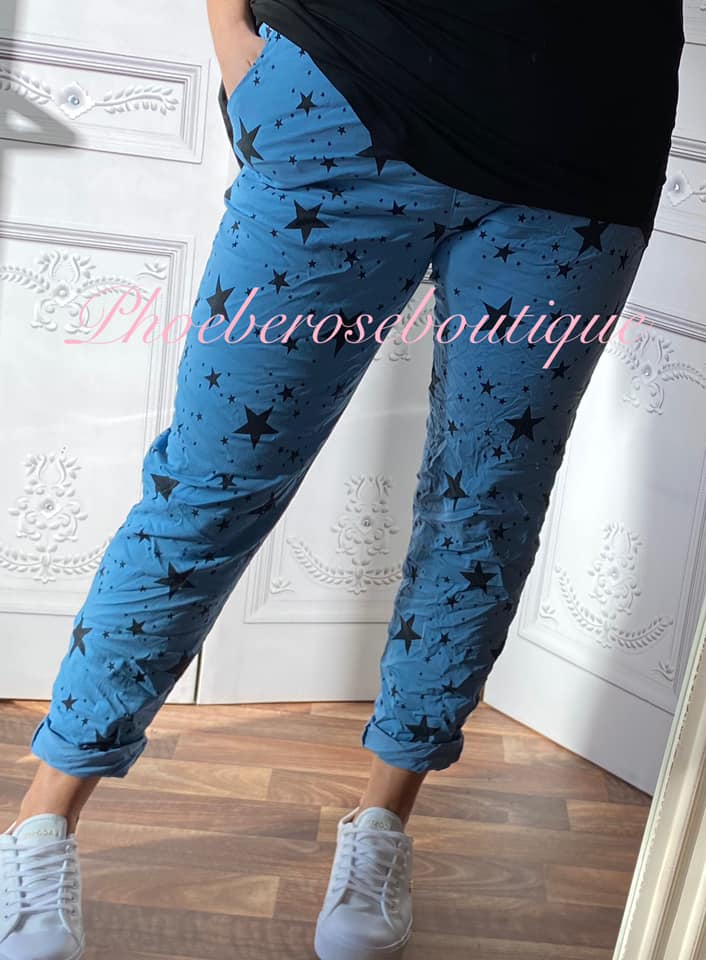 Magic Super Stretch Star Print Trousers - Denim Blue