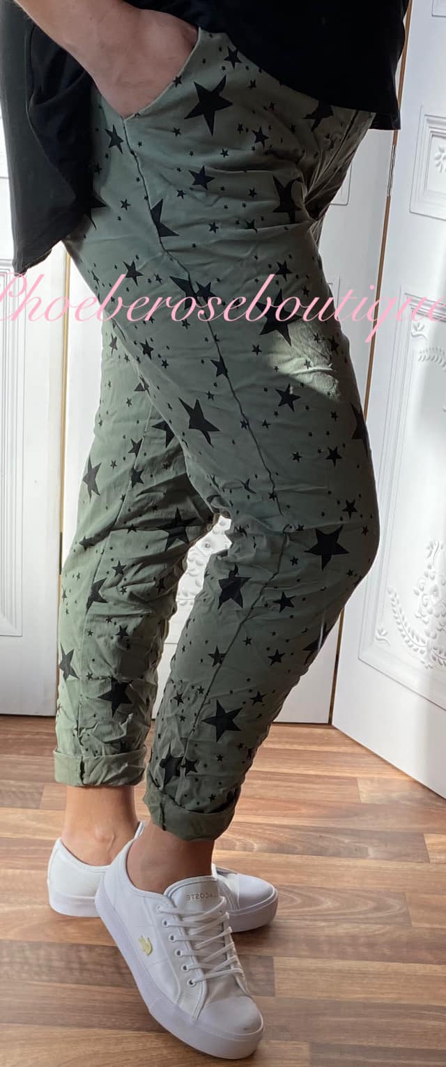 Magic Super Stretch Star Print Trousers - Khaki