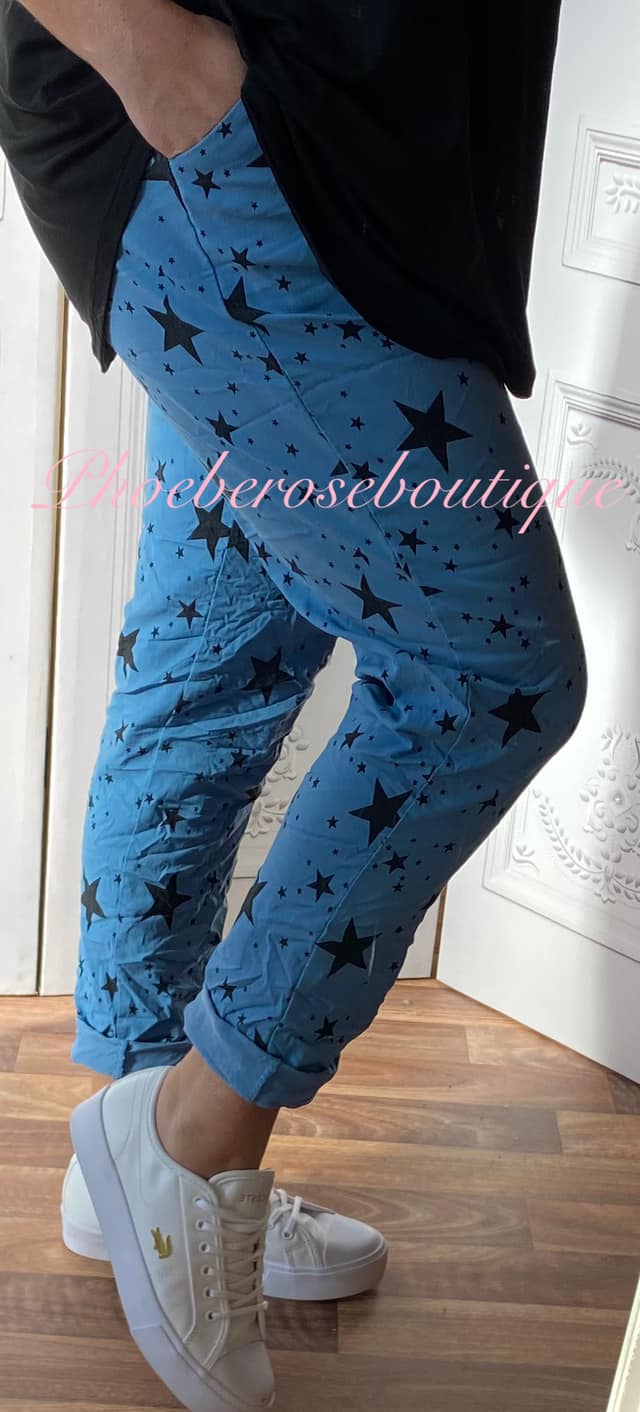 Magic Super Stretch Star Print Trousers - Denim Blue