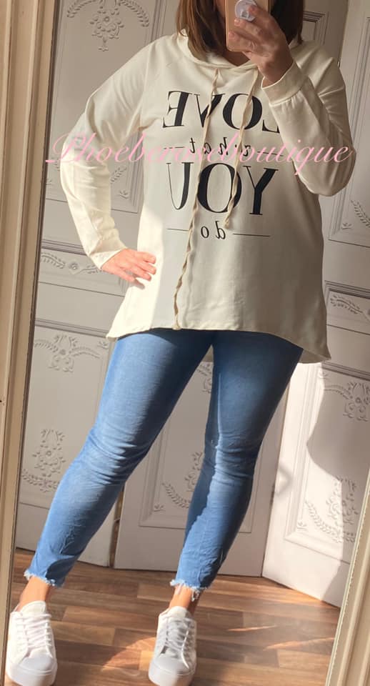 Do What You Love - Logo Hooded Top - Cream - Image 2