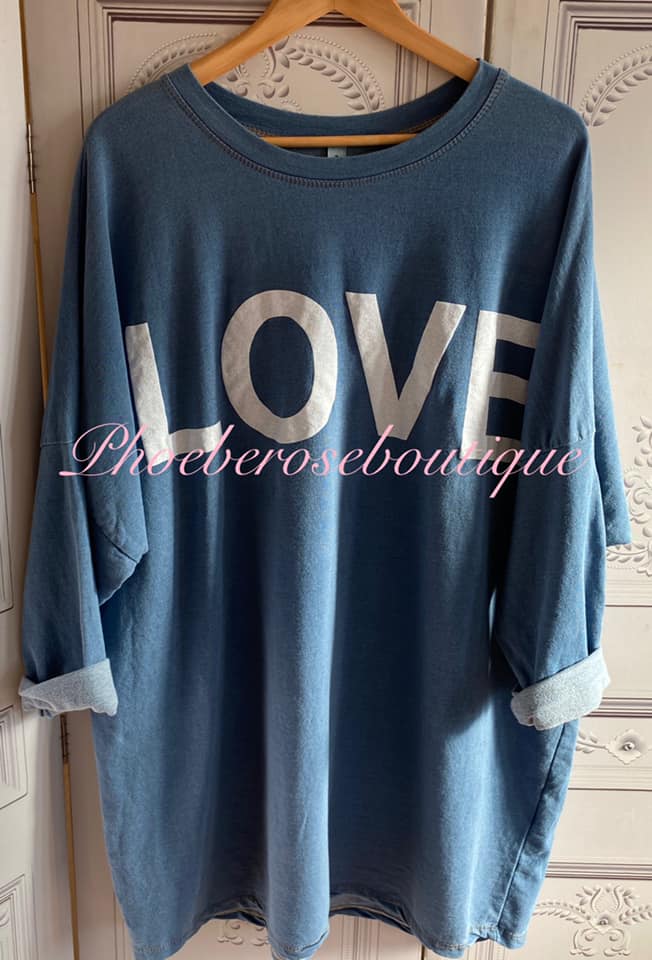 'LOVE' Logo Denim Lightweight Longline Sweat Top