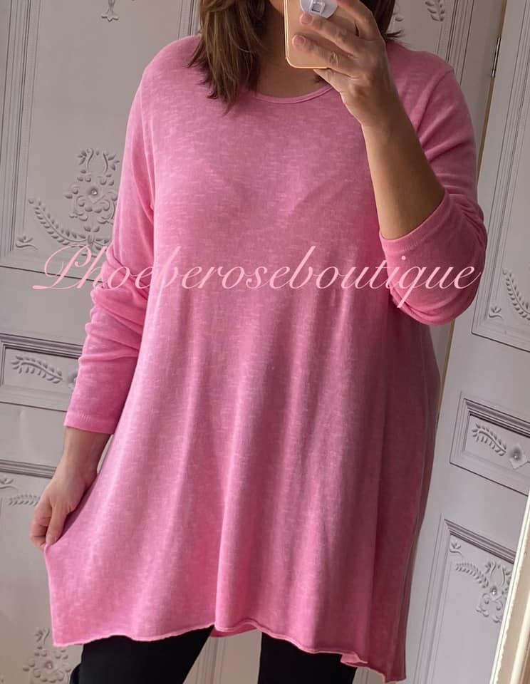 Lux Fine Knit Loose Fit Longline Tunic/Top - Hot Pink