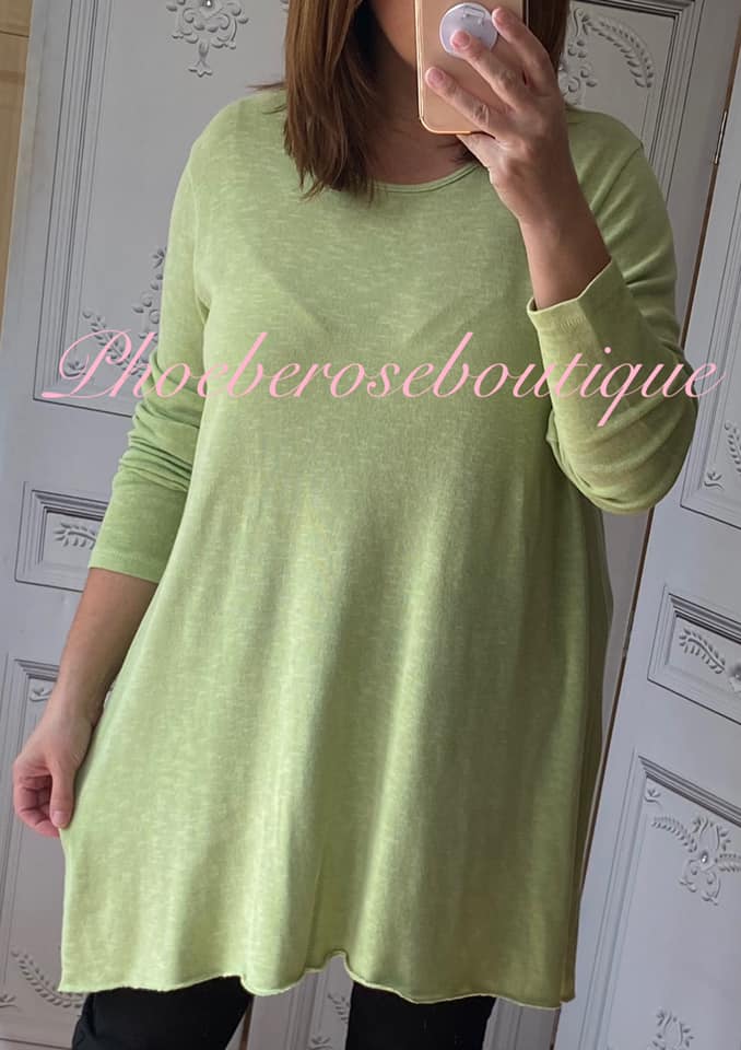 Lux Fine Knit Loose Fit Longline Tunic/Top - Lime