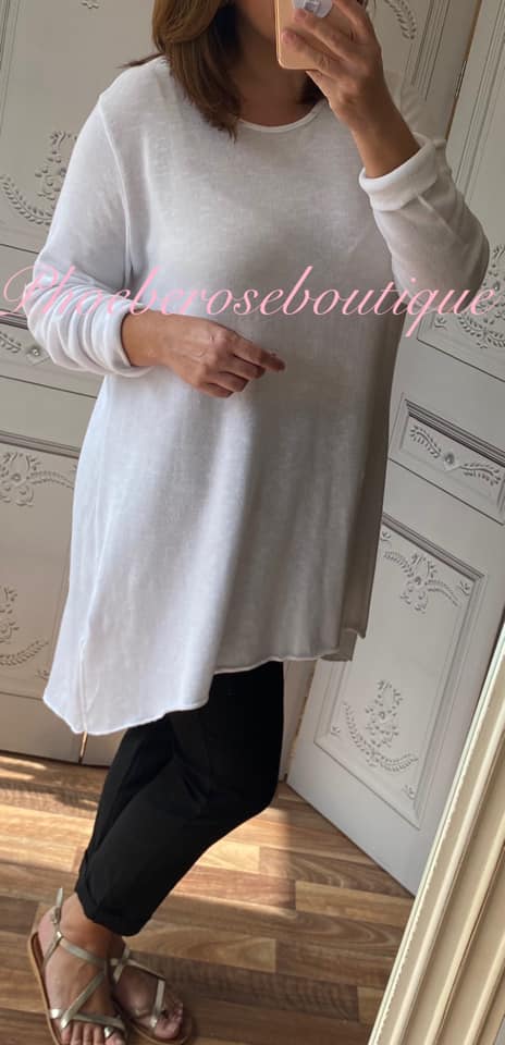Lux Fine Knit Loose Fit Longline Tunic/Top - White - Image 3