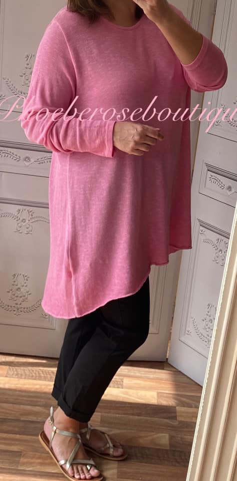 Lux Fine Knit Loose Fit Longline Tunic/Top - Hot Pink