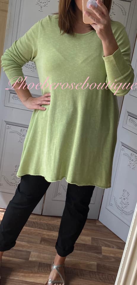 Lux Fine Knit Loose Fit Longline Tunic/Top - Lime - Image 3