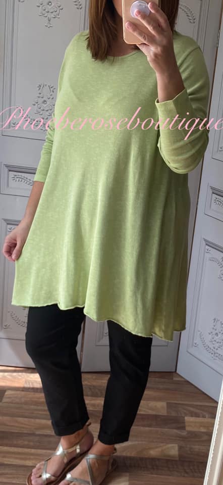 Lux Fine Knit Loose Fit Longline Tunic/Top - Lime