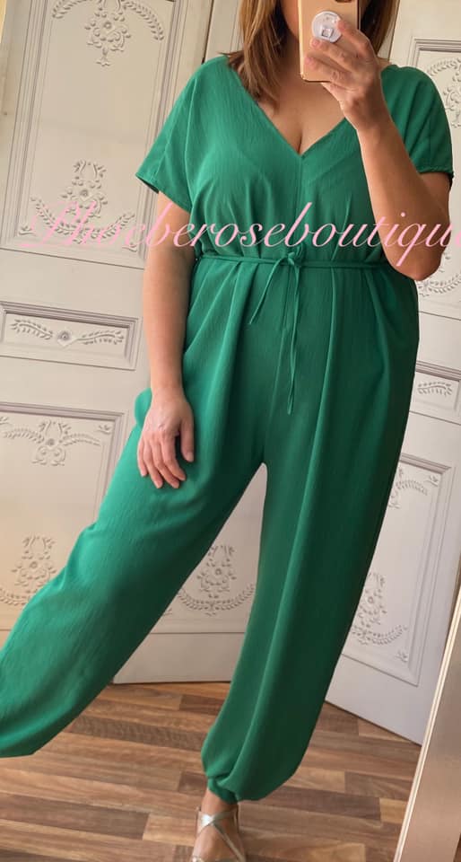 Short Sleeve Tie Jumpsuit - Emerald Green
