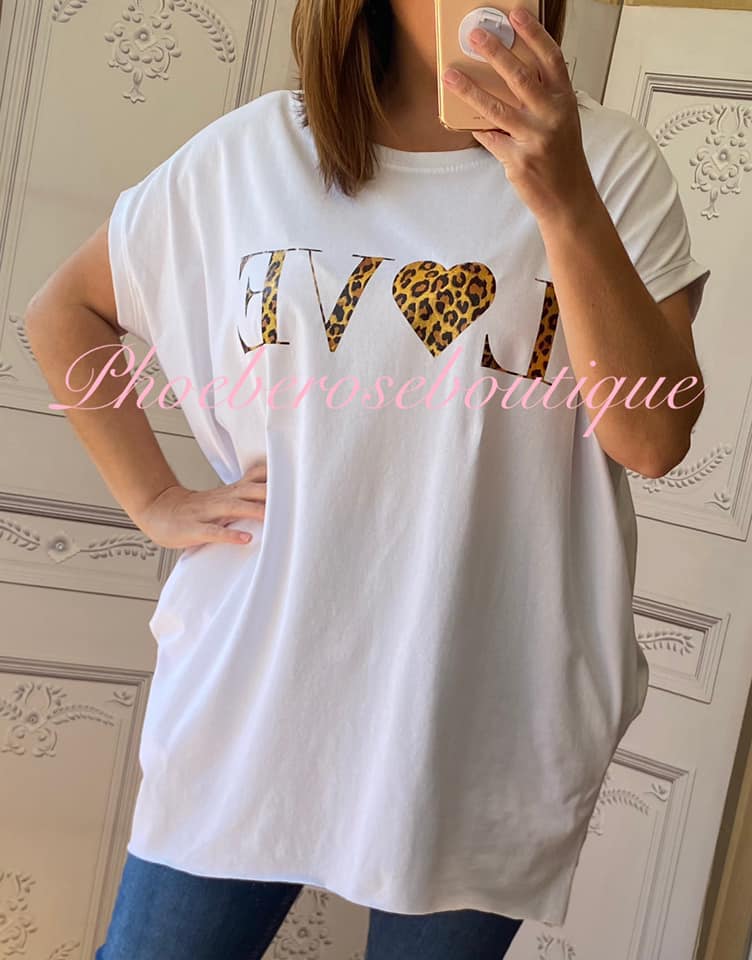 Lepo LOVE logo Jersey Cap Sleeve Pocket Tunic Top - White