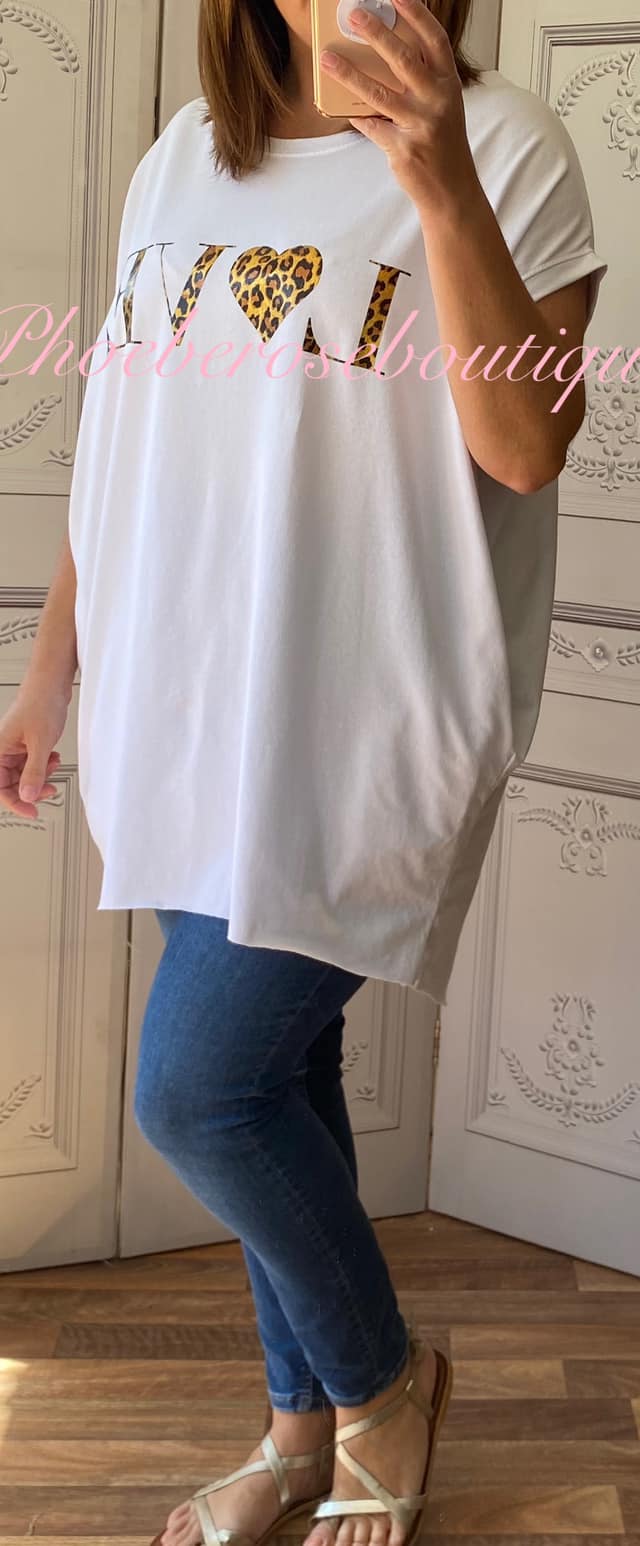 Lepo LOVE logo Jersey Cap Sleeve Pocket Tunic Top - White