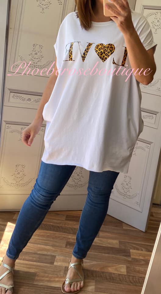 Lepo LOVE logo Jersey Cap Sleeve Pocket Tunic Top - White - Image 3