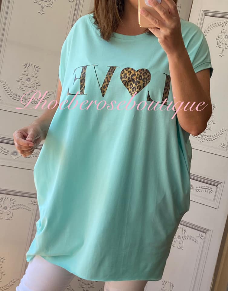 Lepo LOVE logo Jersey Cap Sleeve Pocket Tunic Top - Mint
