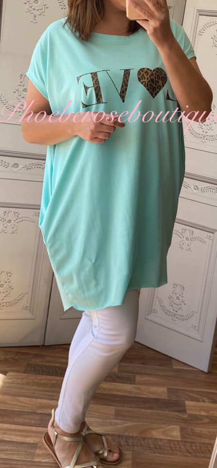 Lepo LOVE logo Jersey Cap Sleeve Pocket Tunic Top - Mint - Image 3