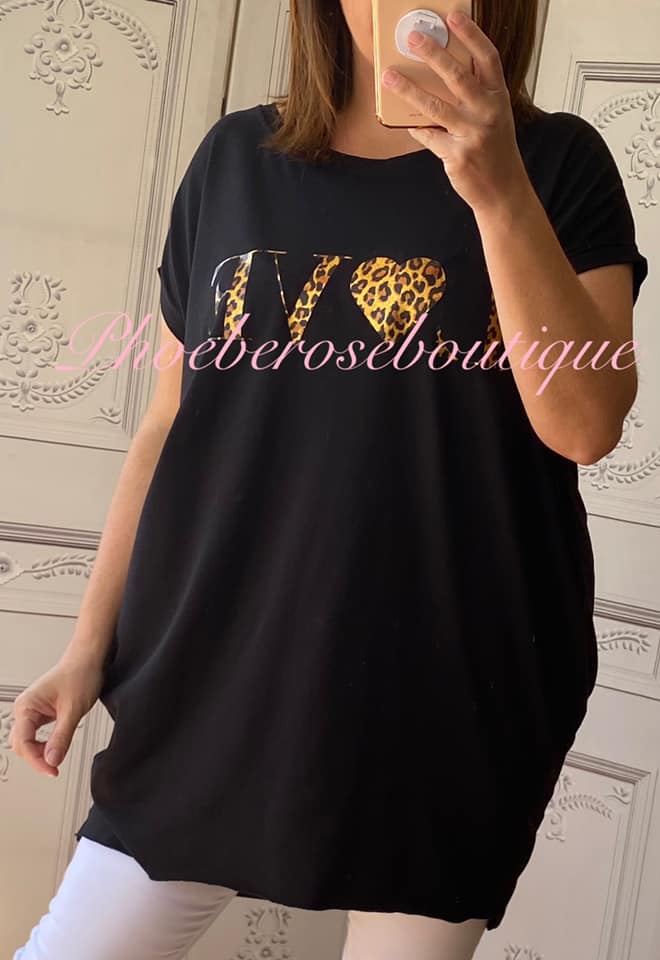 Lepo LOVE logo Jersey Cap Sleeve Pocket Tunic Top - Black