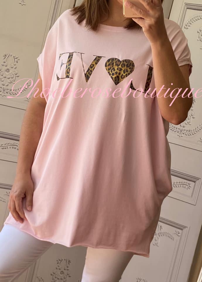 Lepo LOVE logo Jersey Cap Sleeve Pocket Tunic Top - Soft Pink