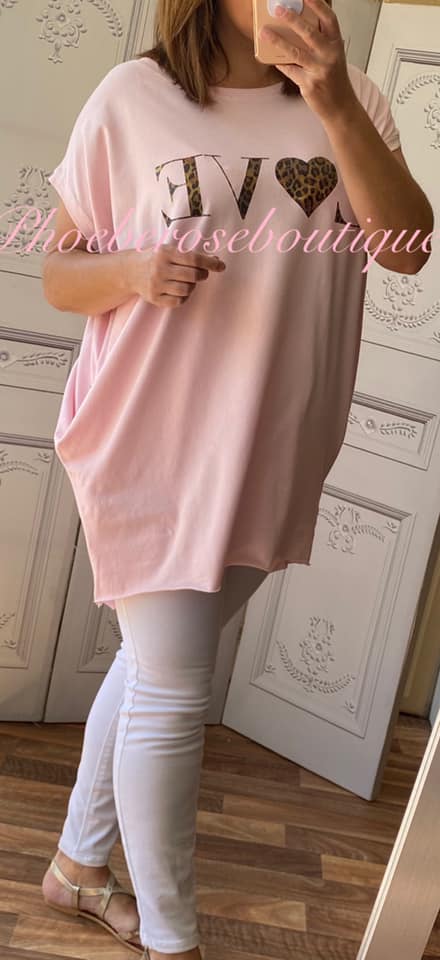 Lepo LOVE logo Jersey Cap Sleeve Pocket Tunic Top - Soft Pink - Image 3