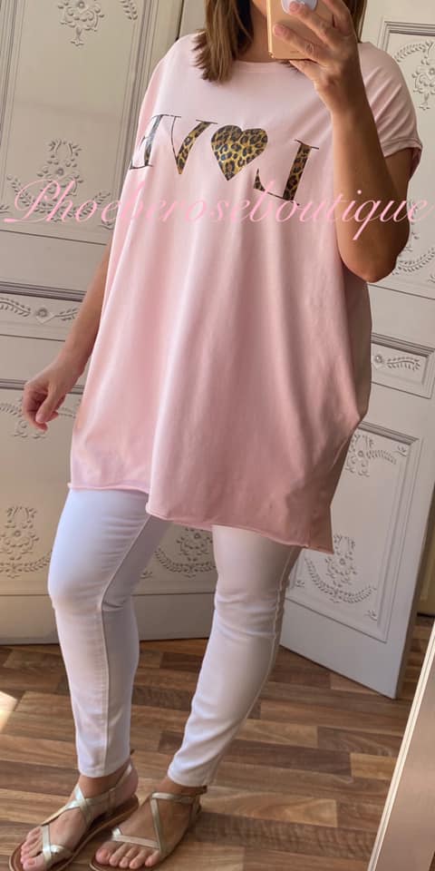 Lepo LOVE logo Jersey Cap Sleeve Pocket Tunic Top - Soft Pink