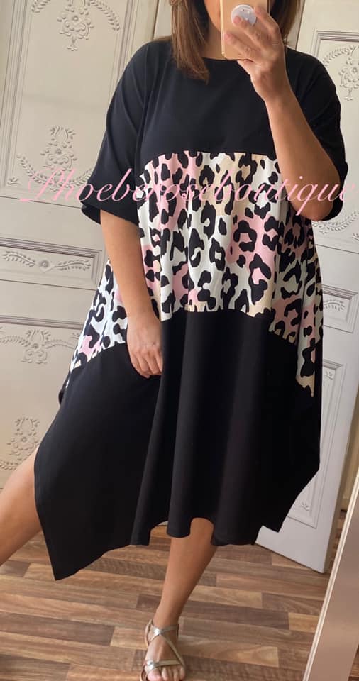 Lux Super Soft Pastel Lepo Panel Oversized T-Shirt Dress - Black - Image 3