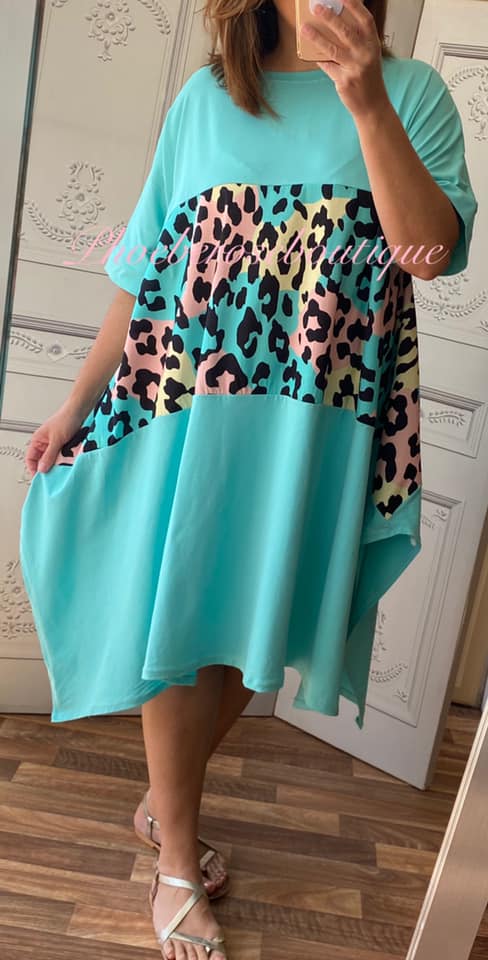 Lux Super Soft Pastel Lepo Panel Oversized T-Shirt Dress - Mint - Image 3