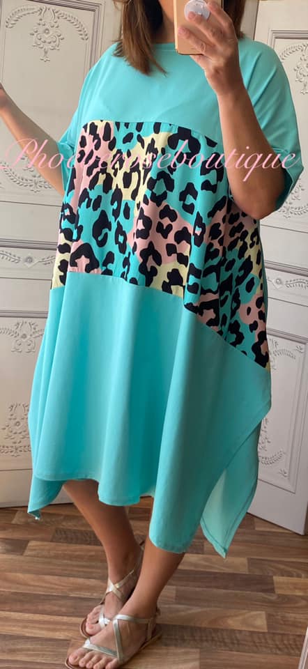 Lux Super Soft Pastel Lepo Panel Oversized T-Shirt Dress - Mint