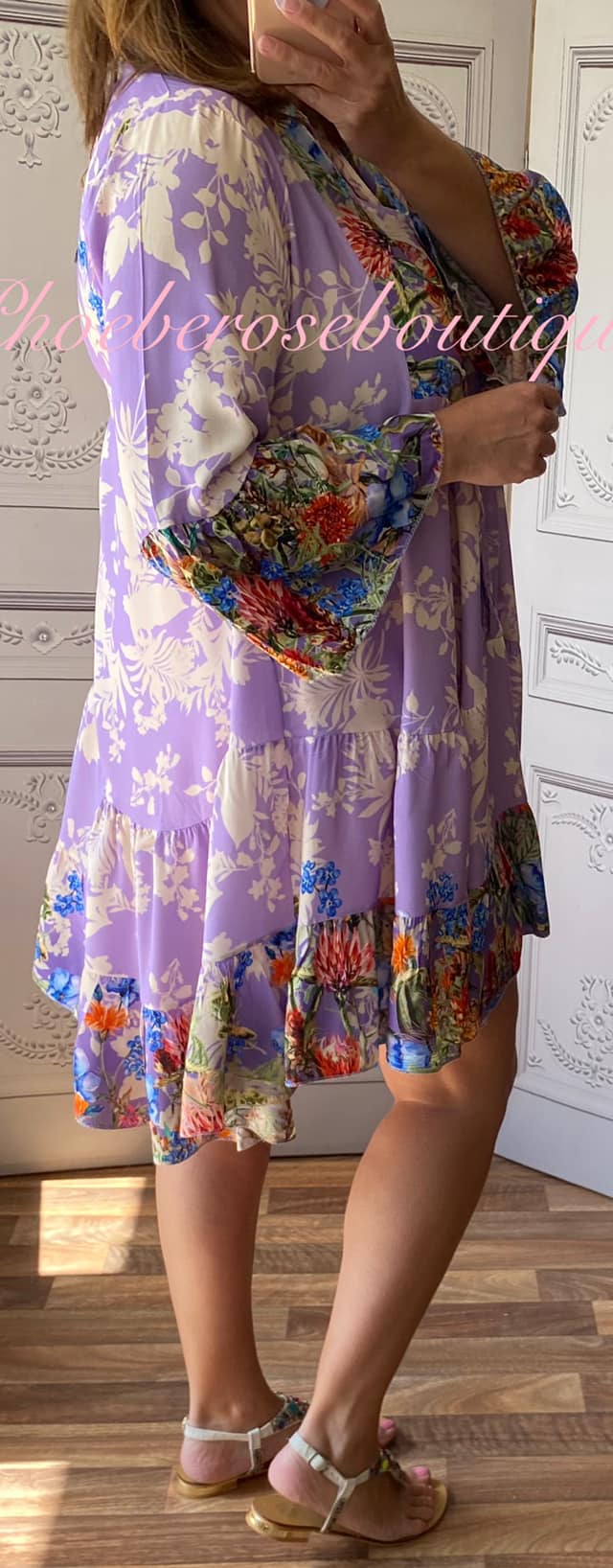 Mix Floral Print Tiered Smock/Tunic Dress - Lilac Mix - Image 3