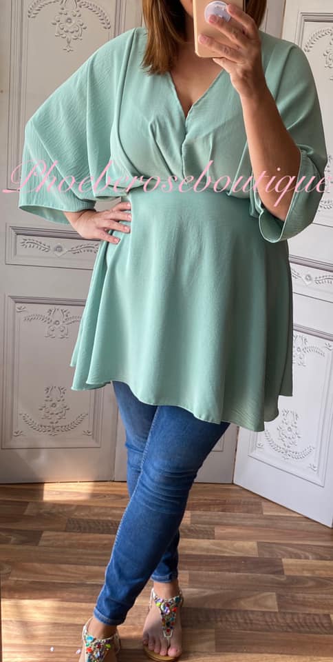 Wrap V Baby Doll Style Top - Soft Mint - Image 3
