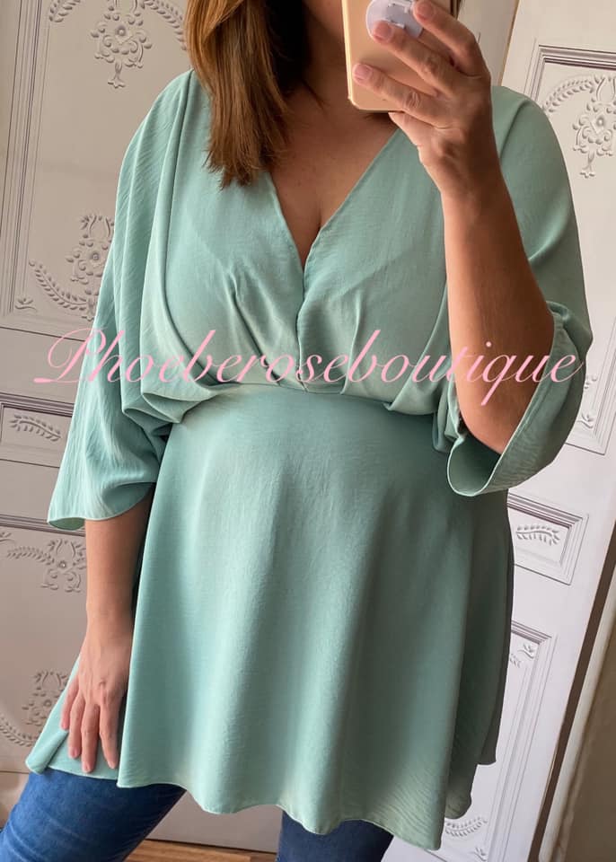 Wrap V Baby Doll Style Top - Soft Mint