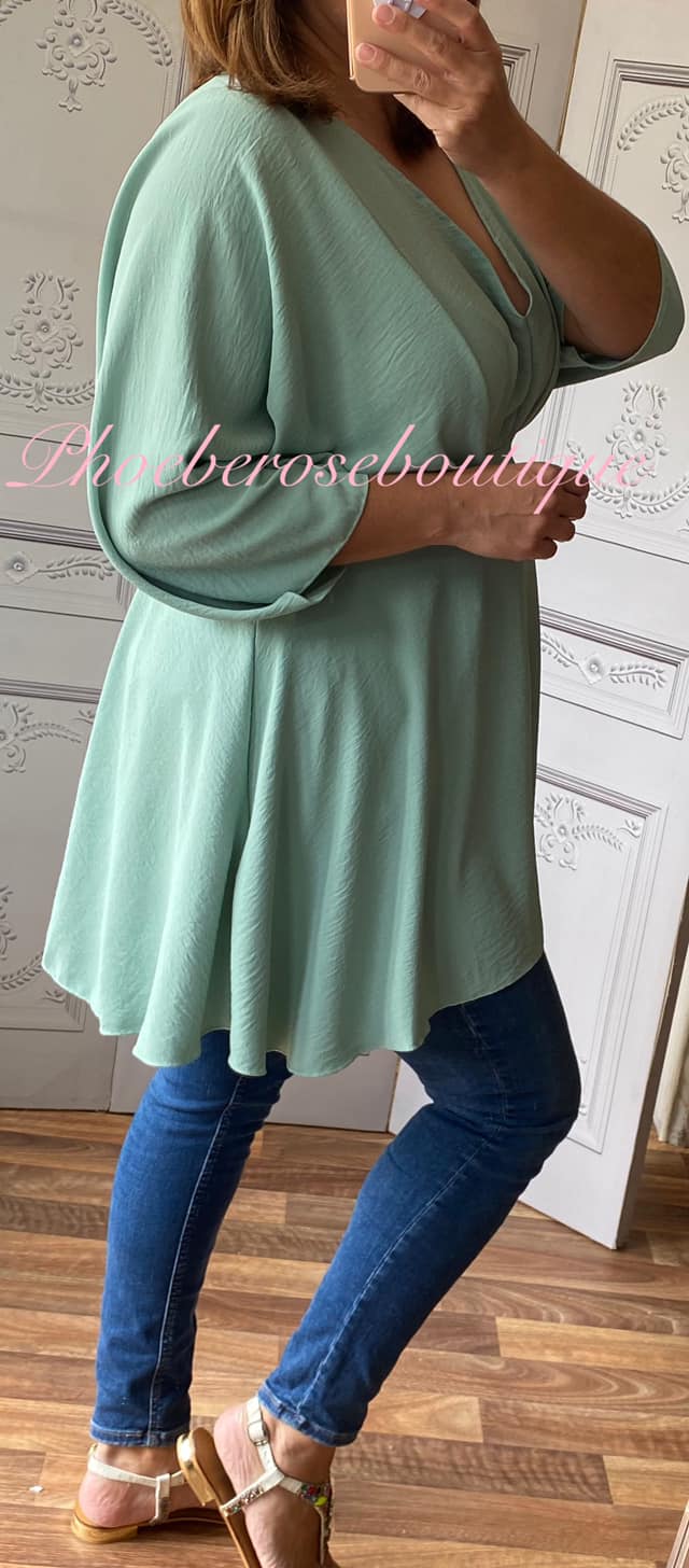Wrap V Baby Doll Style Top - Soft Mint