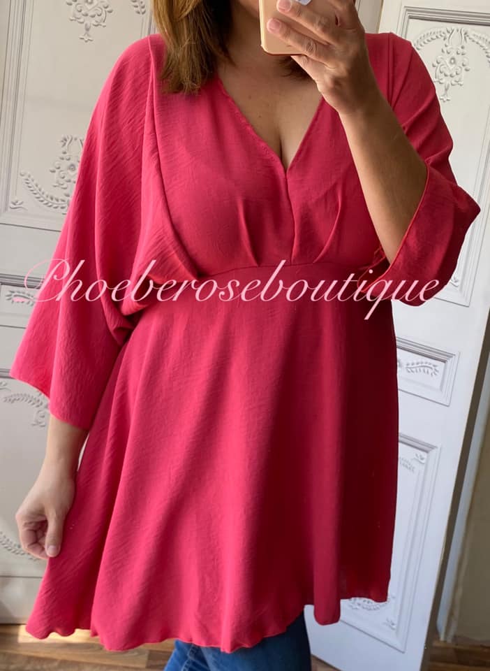 Wrap V Baby Doll Style Top - Fuschia