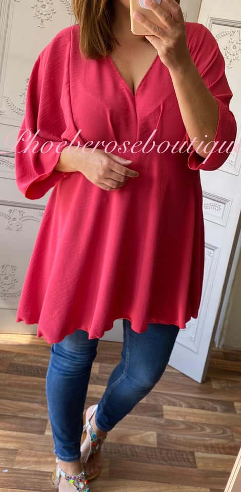 Wrap V Baby Doll Style Top - Fuschia