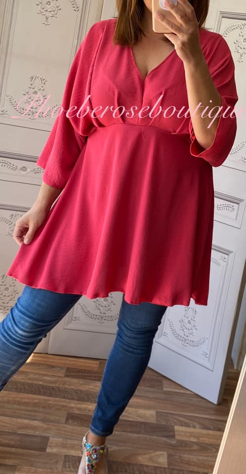 Wrap V Baby Doll Style Top - Fuschia - Image 3
