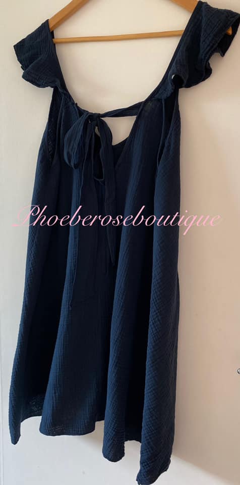 Cheesecloth Tie Back Frill Shoulder Top - Aqua - Image 2