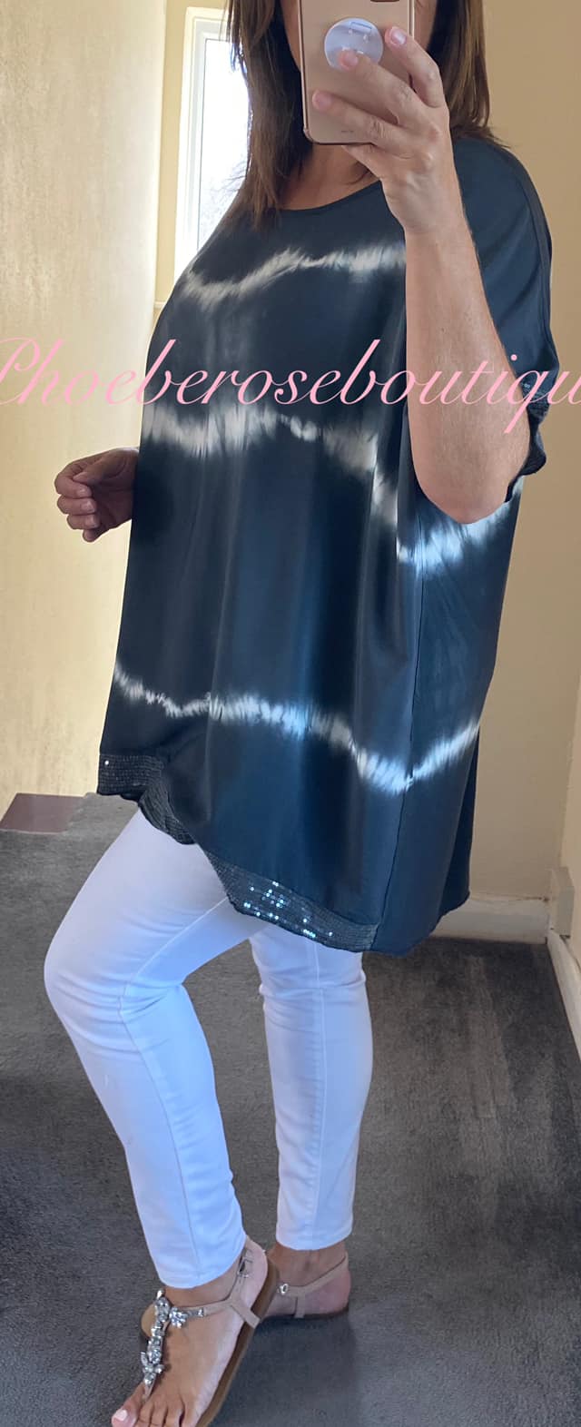 Tie Dye Sequin Trim Top - Dark Grey - Image 3