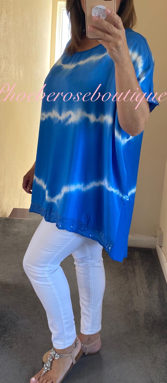Tie Dye Sequin Trim Top - Royal Blue - Image 3