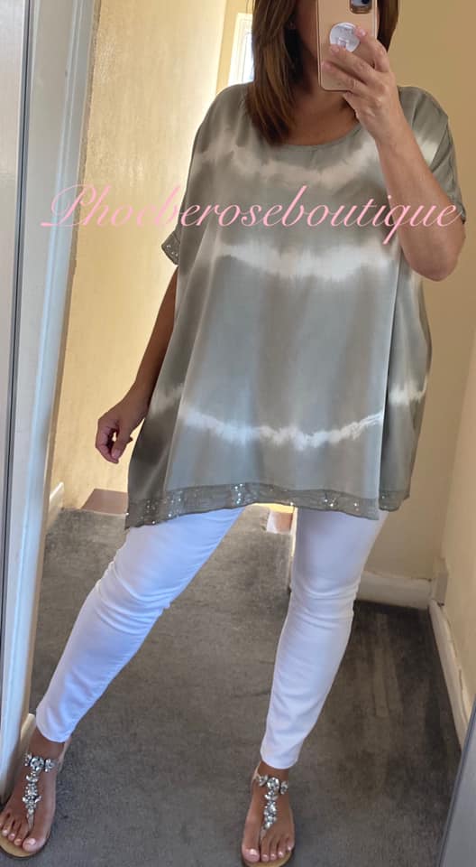 Tie Dye Sequin Trim Top - Mocha - Image 3