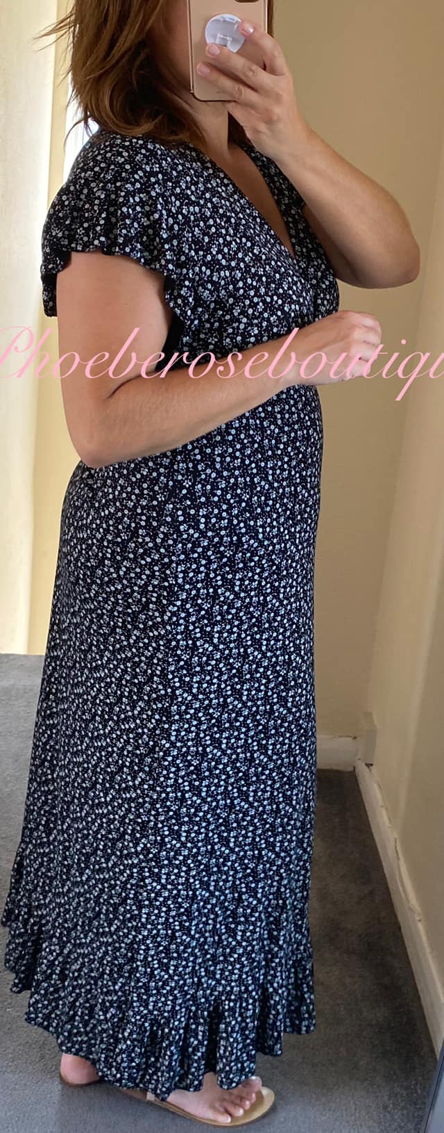 Ditsy Floral Print Wrap Front Frill Hem Dress - Black - Image 3