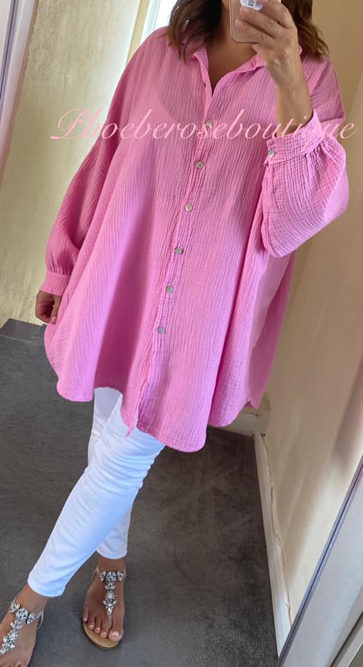 Slouch Fit Cheesecloth Gathered Back Shirt - Bubblegum Pink