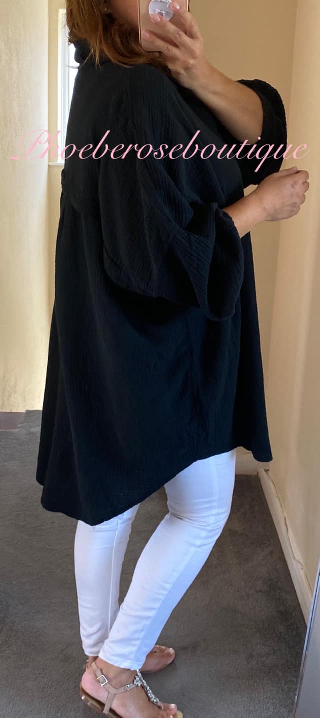 Slouch Fit Cheesecloth Gathered Back Shirt - Black - Image 3