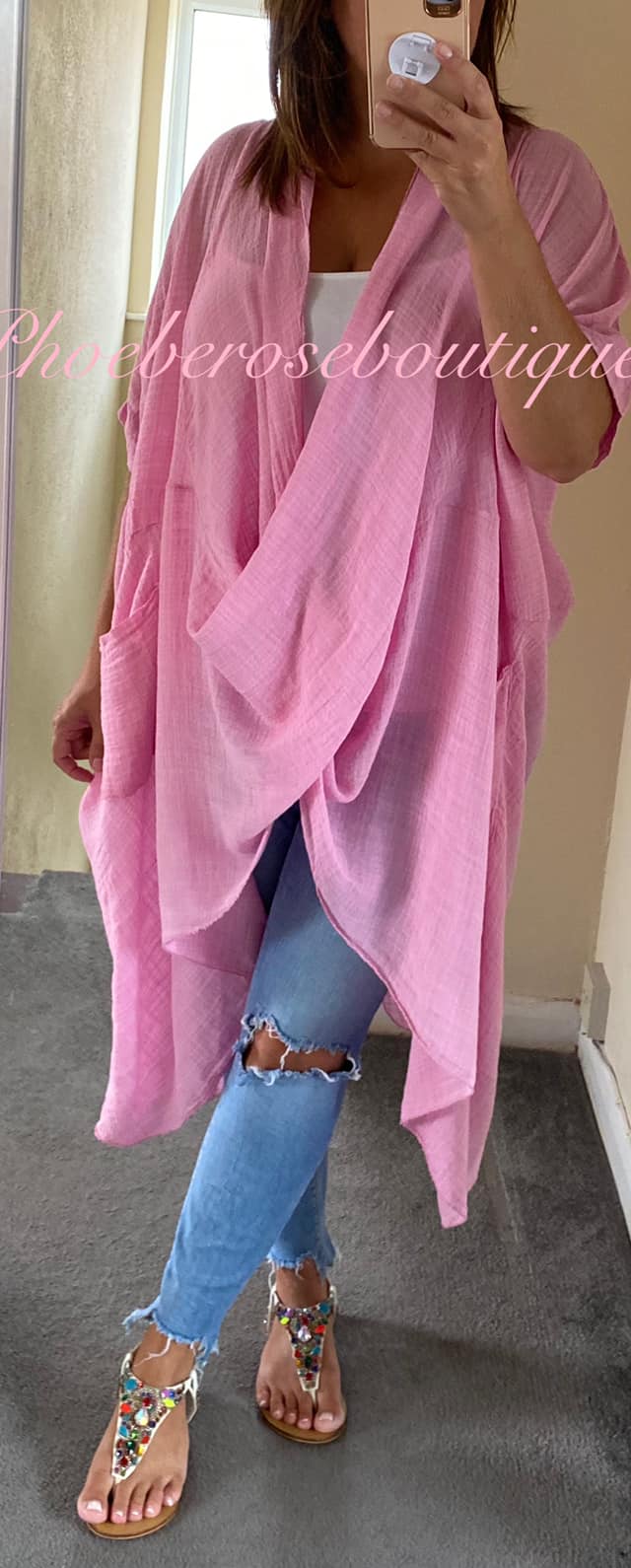Cowl Neck Oversized Cheesecloth Longline Top - Bubblegum Pink