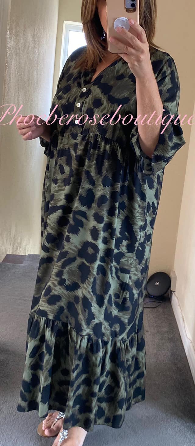Lepo Print Soft Tiered Frill Hem Maxi Dress - Khaki Mix - Image 3