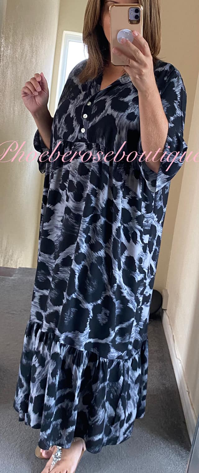 Lepo Print Soft Tiered Frill Hem Maxi Dress - Grey Mix - Image 3
