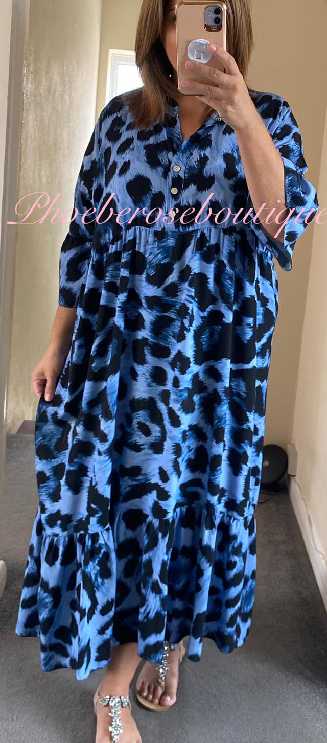 Lepo Print Soft Tiered Frill Hem Maxi Dress - Blue Mix - Image 3