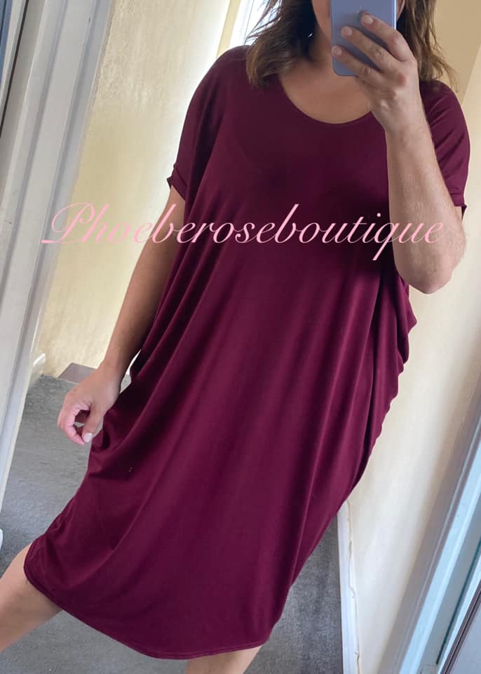 Jersey Cut Out Back Slouch Midi Dress - Deep Red