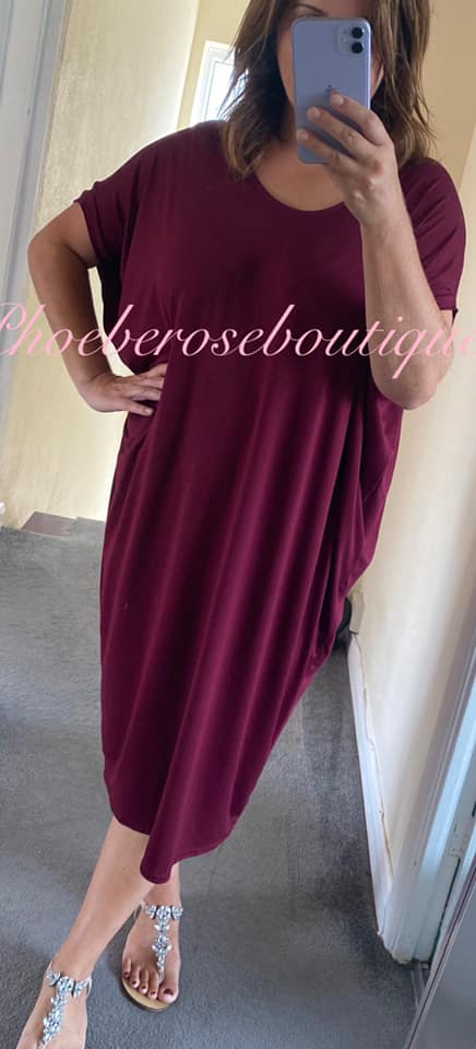Jersey Cut Out Back Slouch Midi Dress - Deep Red - Image 3