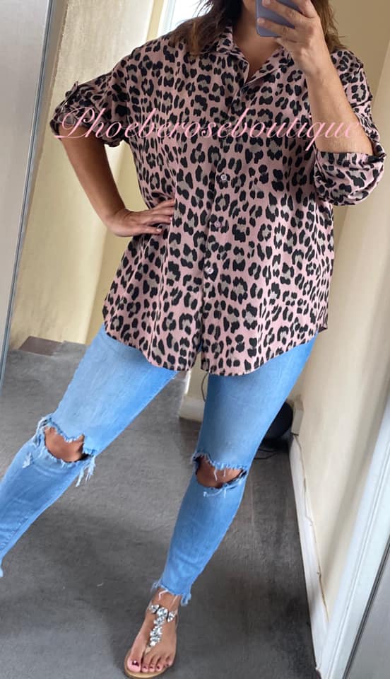 Lepo Print Turn Up Sleeve Shirt - Soft Pink - Image 3