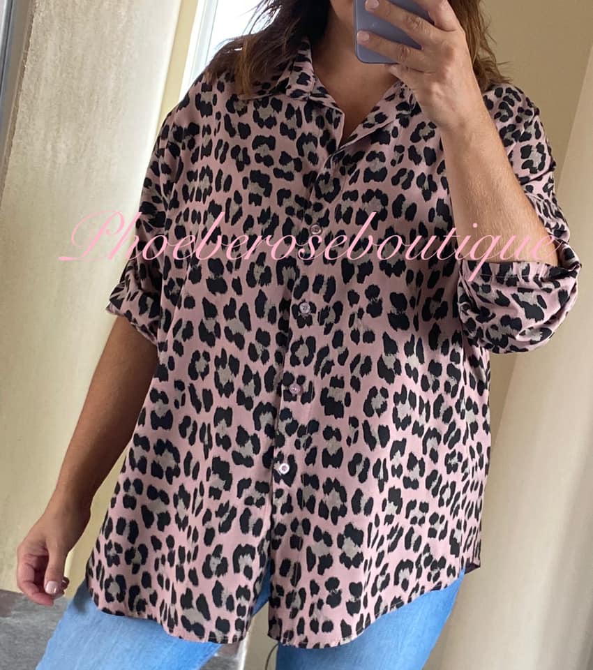 Lepo Print Turn Up Sleeve Shirt - Soft Pink
