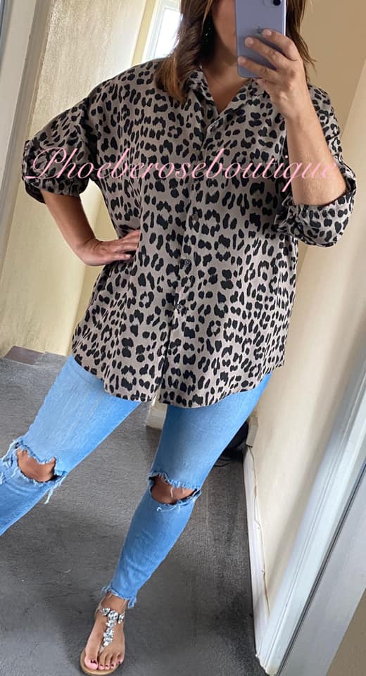 Lepo Print Turn Up Sleeve Shirt - Mocha - Image 3