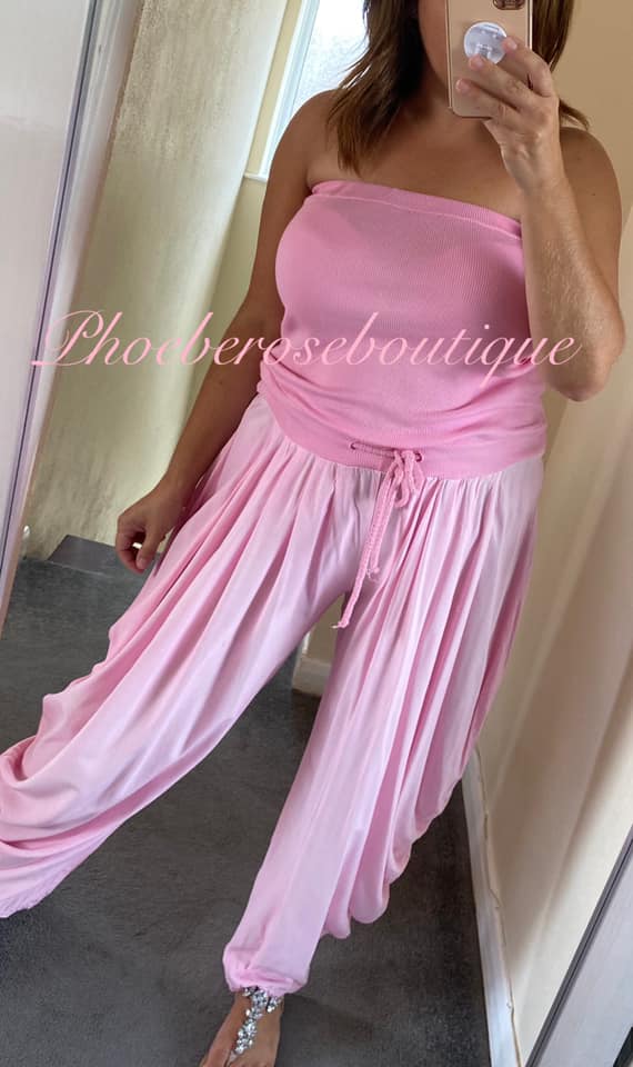 Lux Bandeau Loose Fit Jumpsuit - Pink