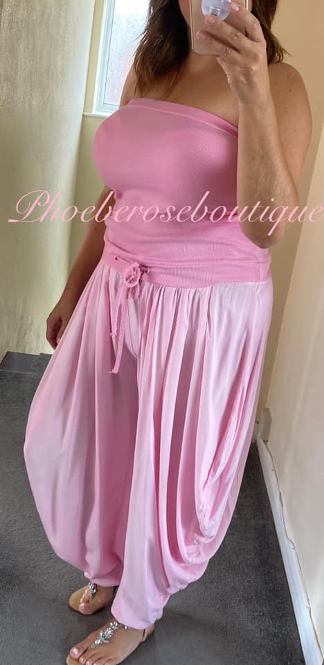 Lux Bandeau Loose Fit Jumpsuit - Pink